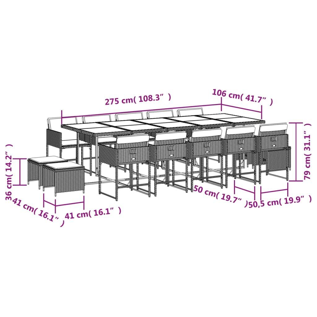 15 Piece Garden Dining Set with Cushions Beige Poly Rattan Price