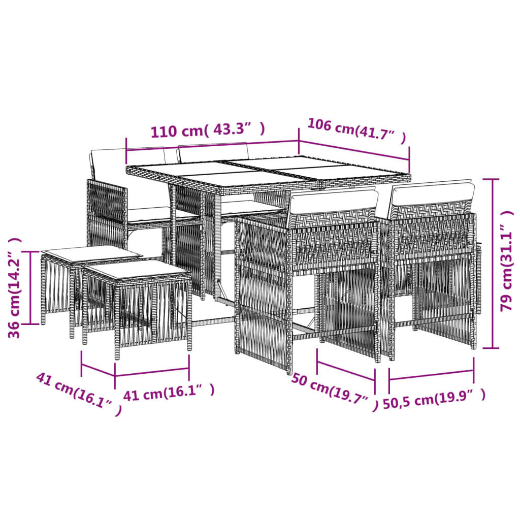 9 Piece Garden Dining Set with Cushions Beige Poly Rattan Price