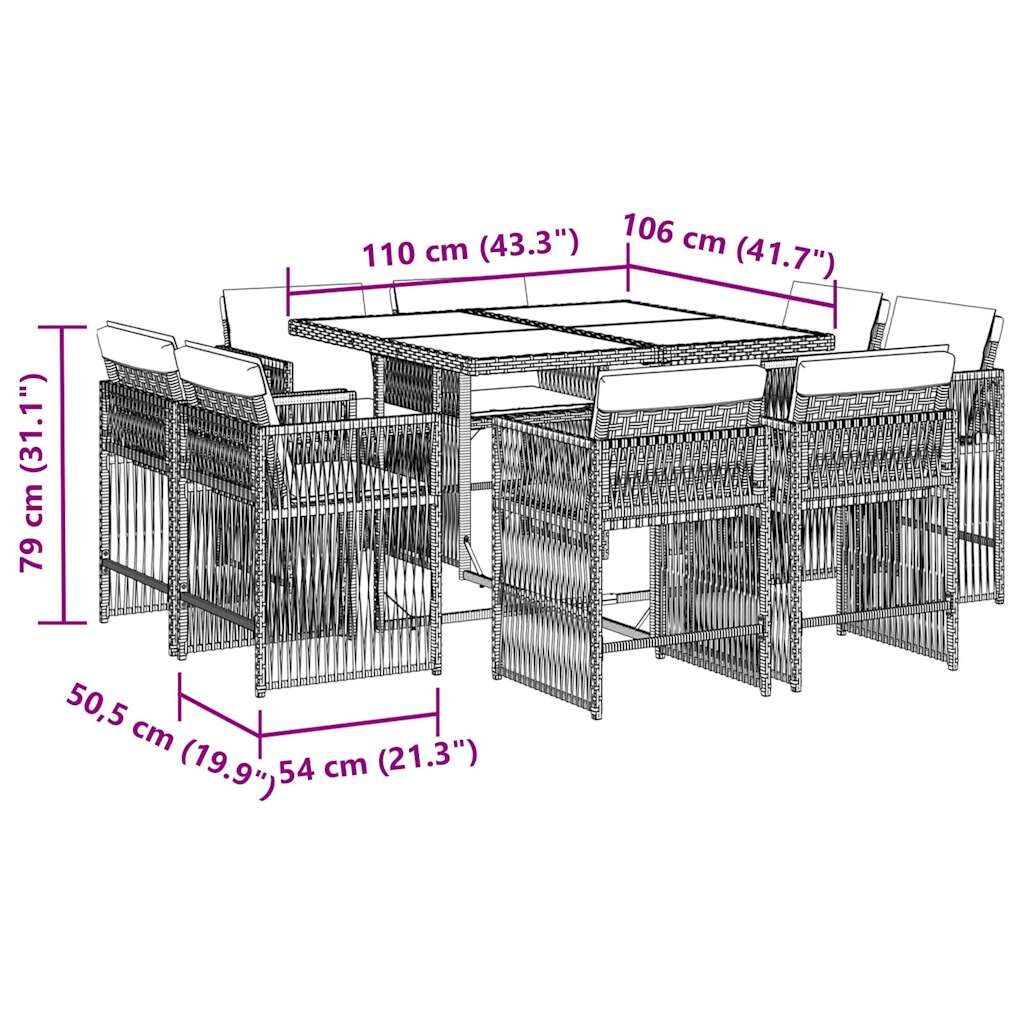 9 Piece Garden Dining Set with Cushions Grey Poly Rattan Price