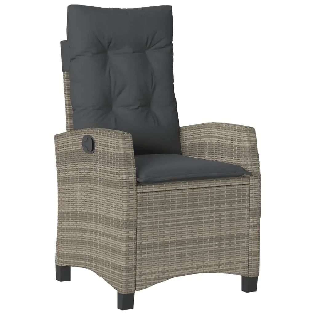 3 Piece Garden Dining Set with Cushions Grey Poly Rattan Price