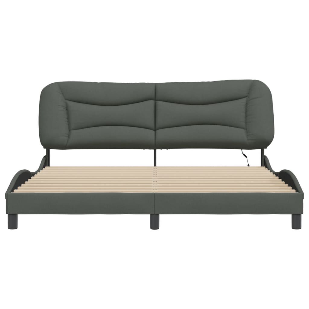 Bed Frame with LED without Mattress Dark Grey 183x203 cm King Fabric Price