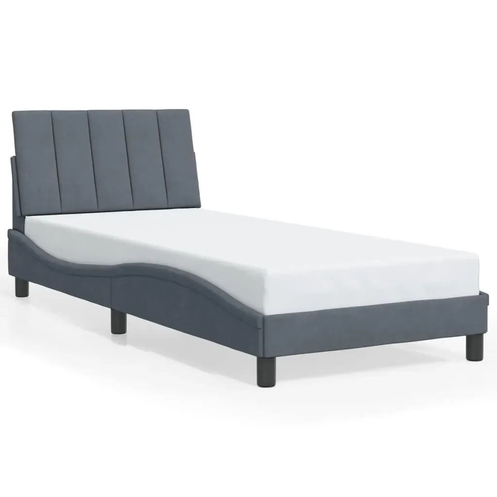 Bed Frame with LED without Mattress "Hanko" Dark Grey 90x190 cm Velvet Price