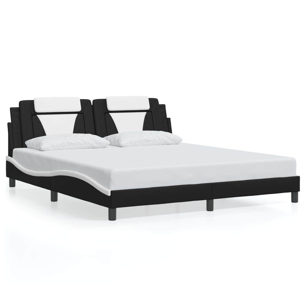 Bed Frame with LED without Mattress Black and White 183x203 cm King Price