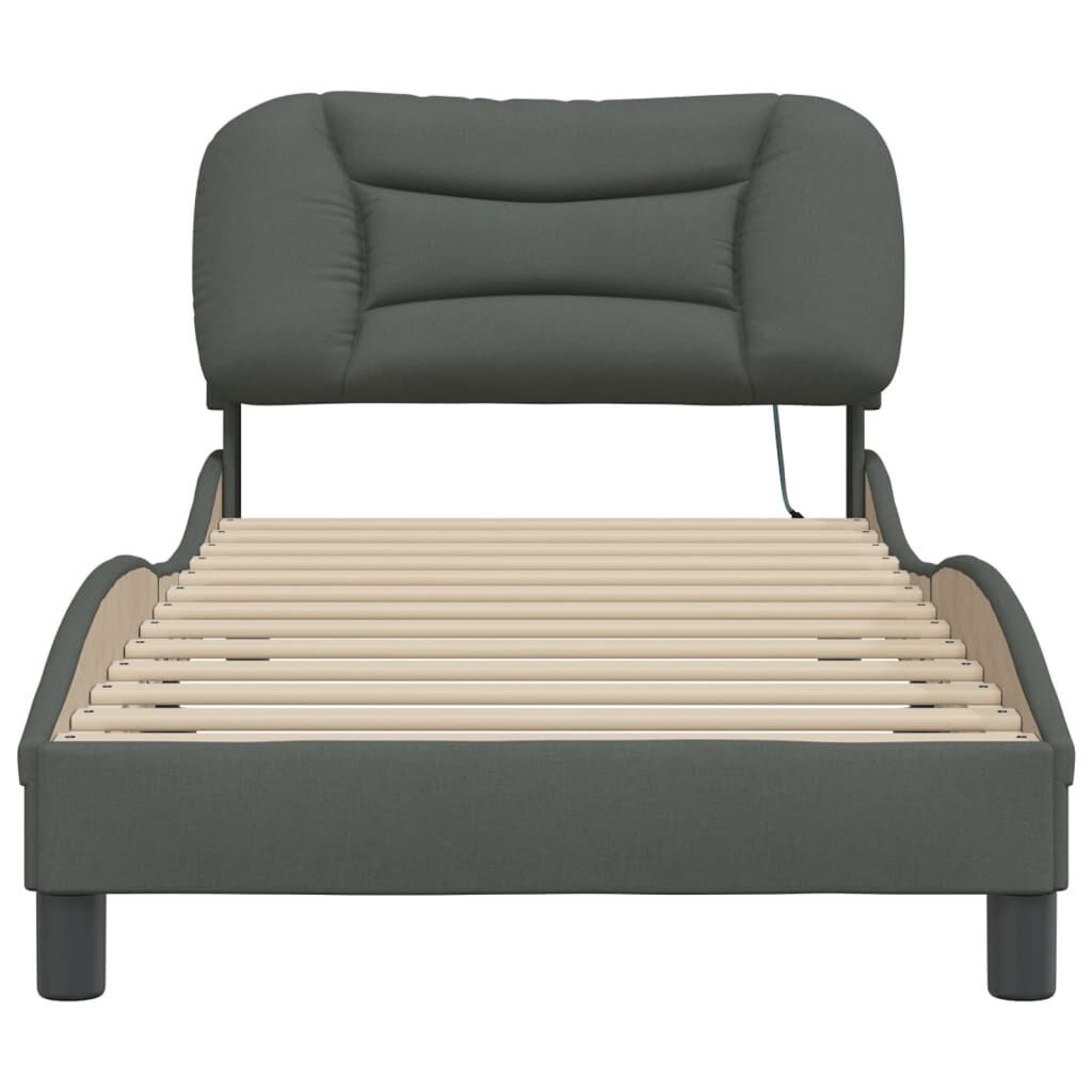 Bed Frame with LED without Mattress Dark Grey 90x190 cm Fabric Price