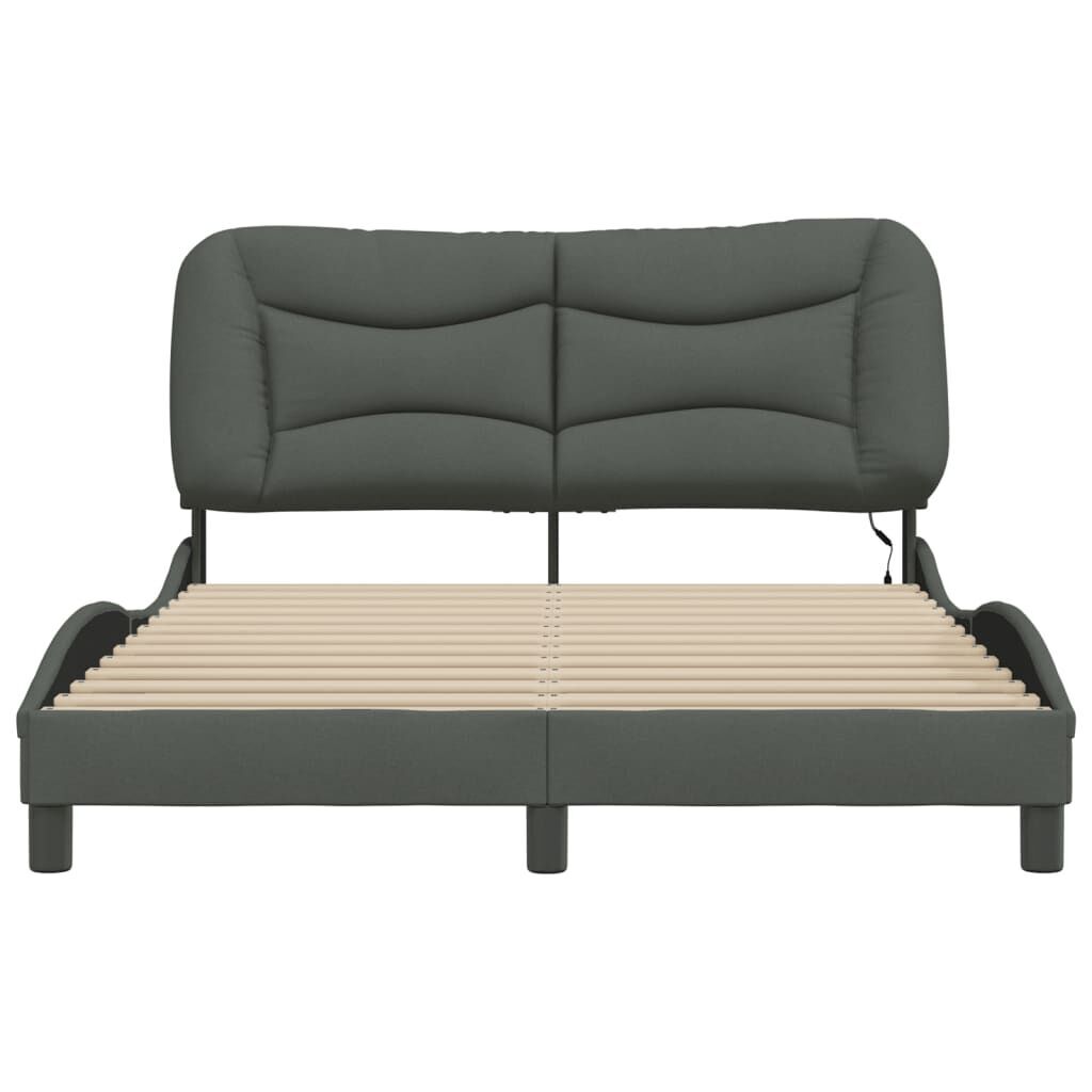 Bed Frame with LED without Mattress Dark Grey 137x187 cm Double Fabric Price