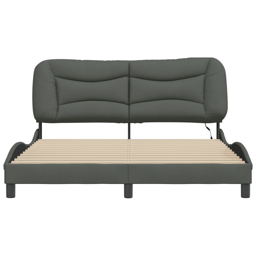 Bed Frame with LED without Mattress Dark Grey 152x203 cm Queen Fabric Price