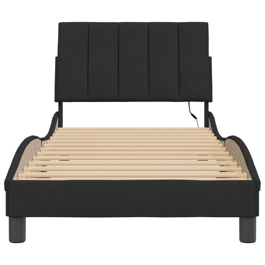 Bed Frame with LED without Mattress Black 90x190 cm Velvet Price