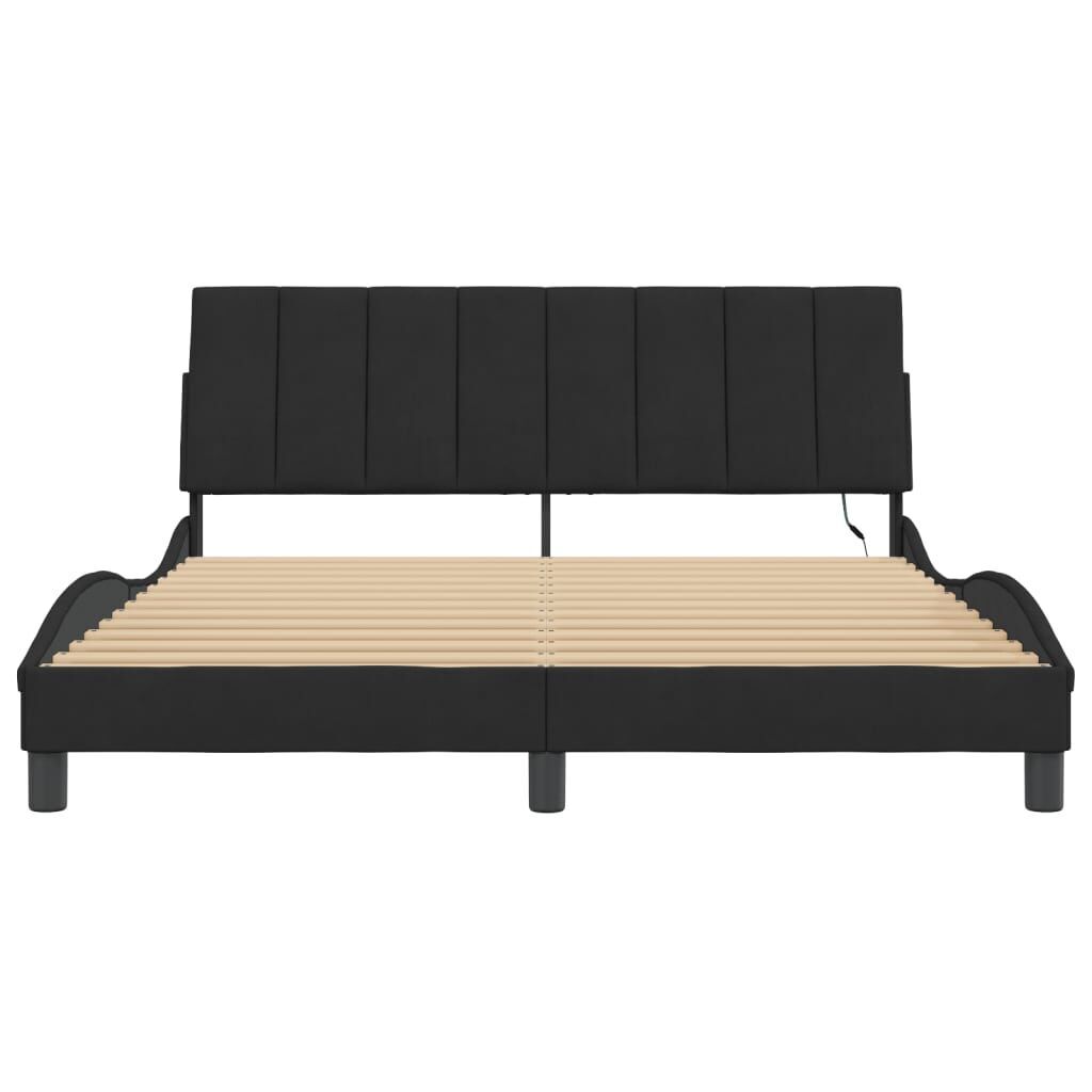 Bed Frame with LED without Mattress Black 152x203 cm Queen Velvet Price