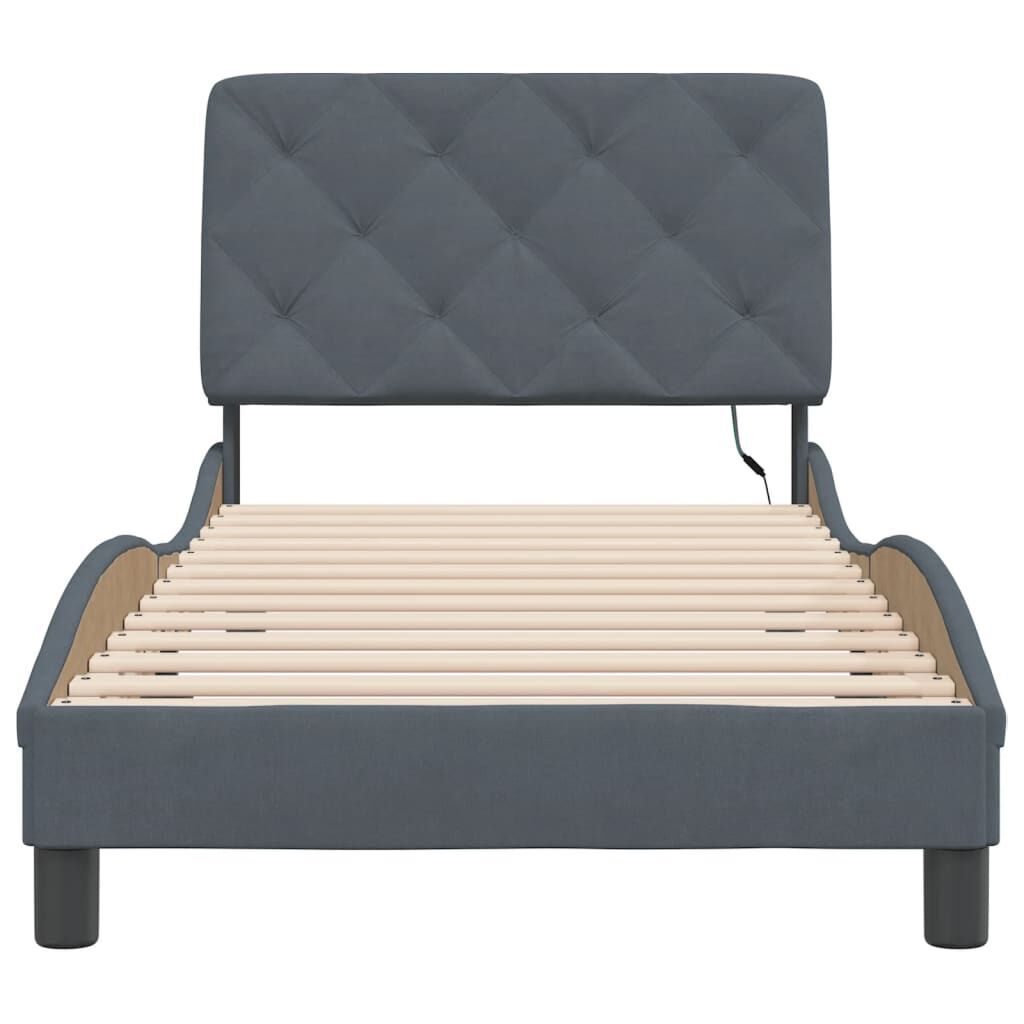 Bed Frame with LED without Mattress Dark Grey 90x190 cm Velvet Price