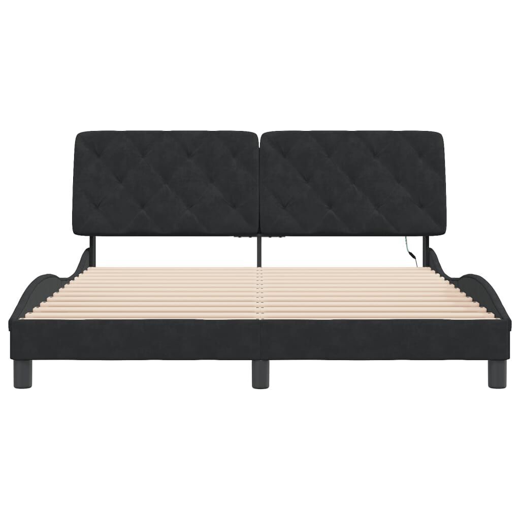 Bed Frame with LED without Mattress Black 152x203 cm Queen Velvet Price