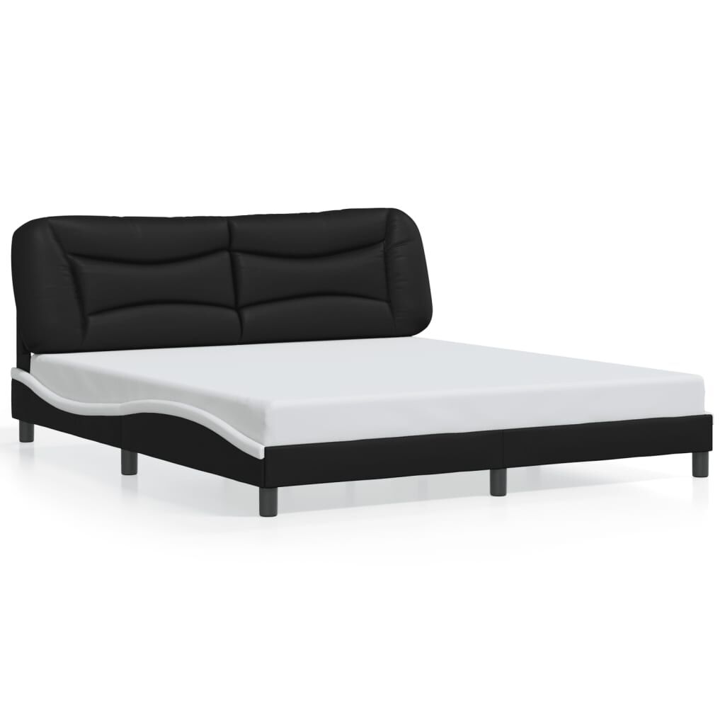 Bed Frame with LED without Mattress Black and White 183x203 cm King Price