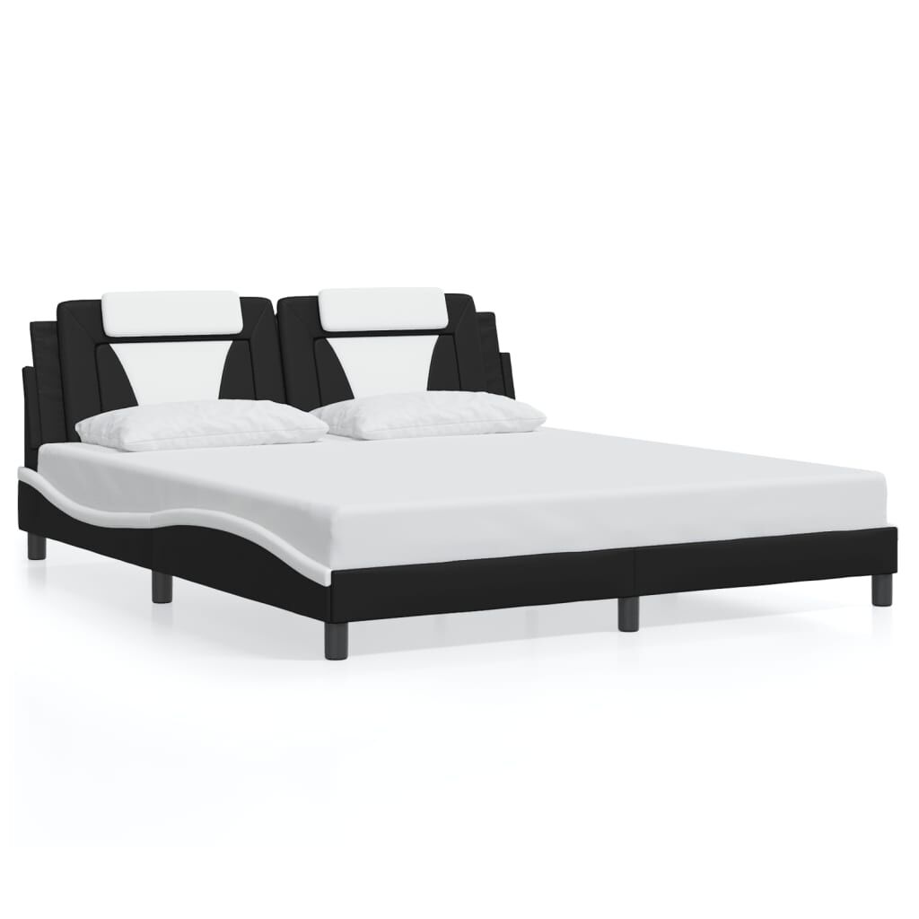 Bed Frame with LED without Mattress Black and White 183x203 cm King Price