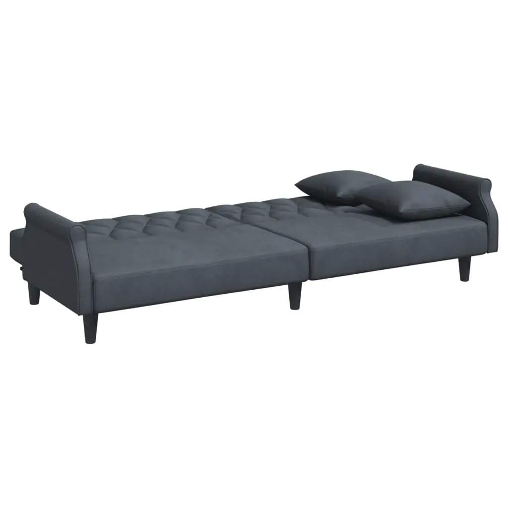 2-Seater Sofa Bed with Pillows and Footstool Dark Grey Velvet Price