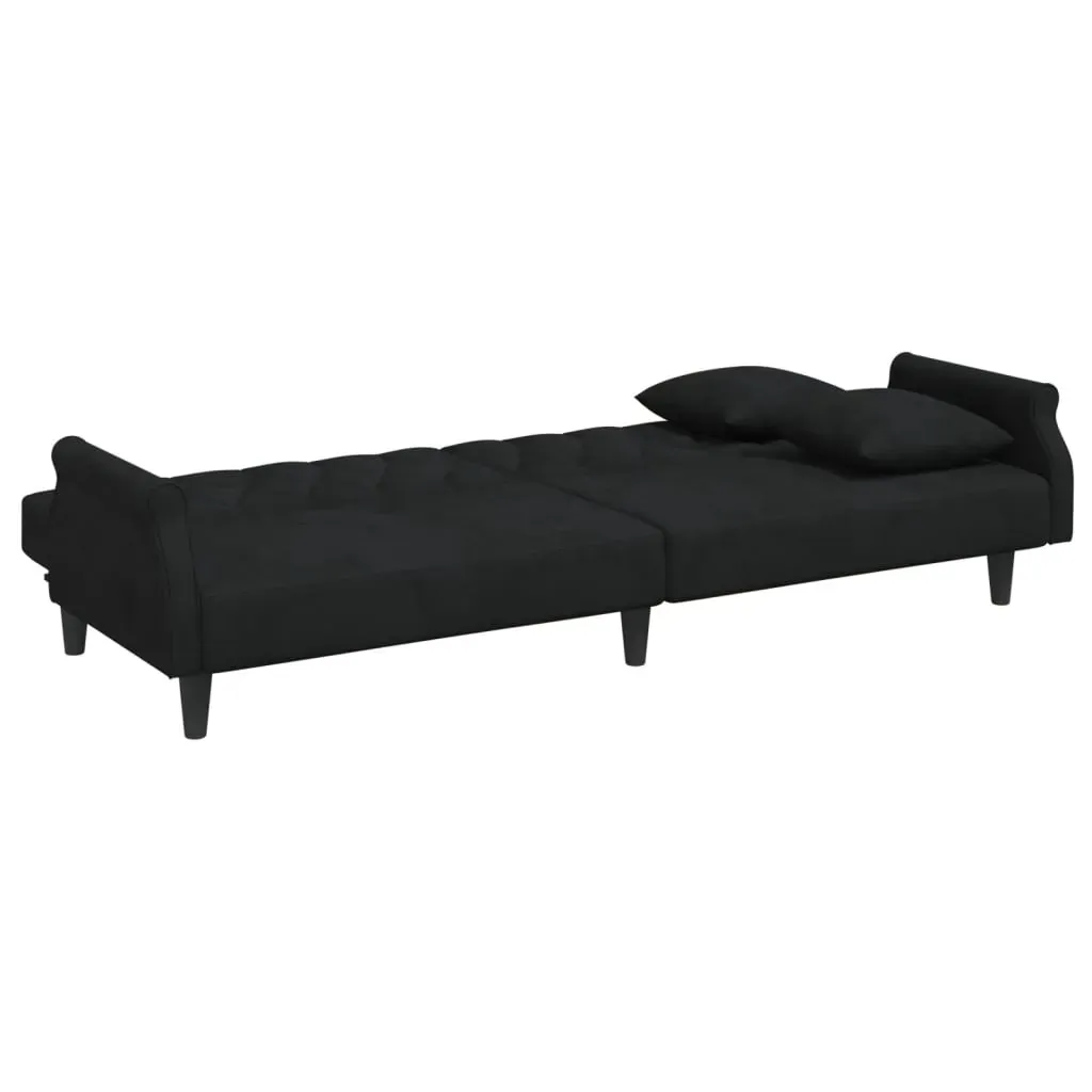 2-Seater Sofa Bed with Pillows and Footstool Black Velvet Price