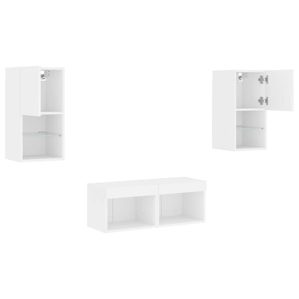 4 Piece TV Wall Cabinets with LED Lights White Price