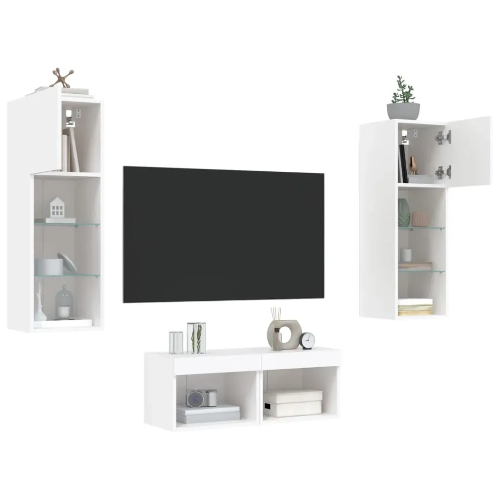 4 Piece TV Wall Cabinets with LED Lights White Price
