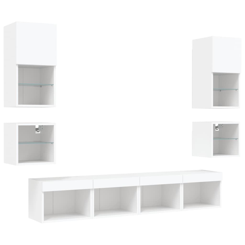 8 Piece TV Wall Units with LED White Engineered Wood Price