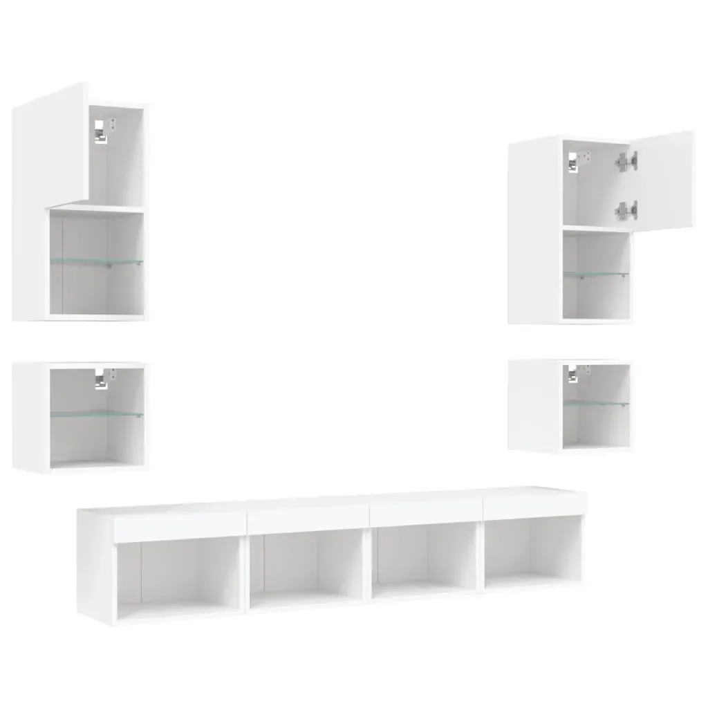 8 Piece TV Wall Units with LED White Engineered Wood Price