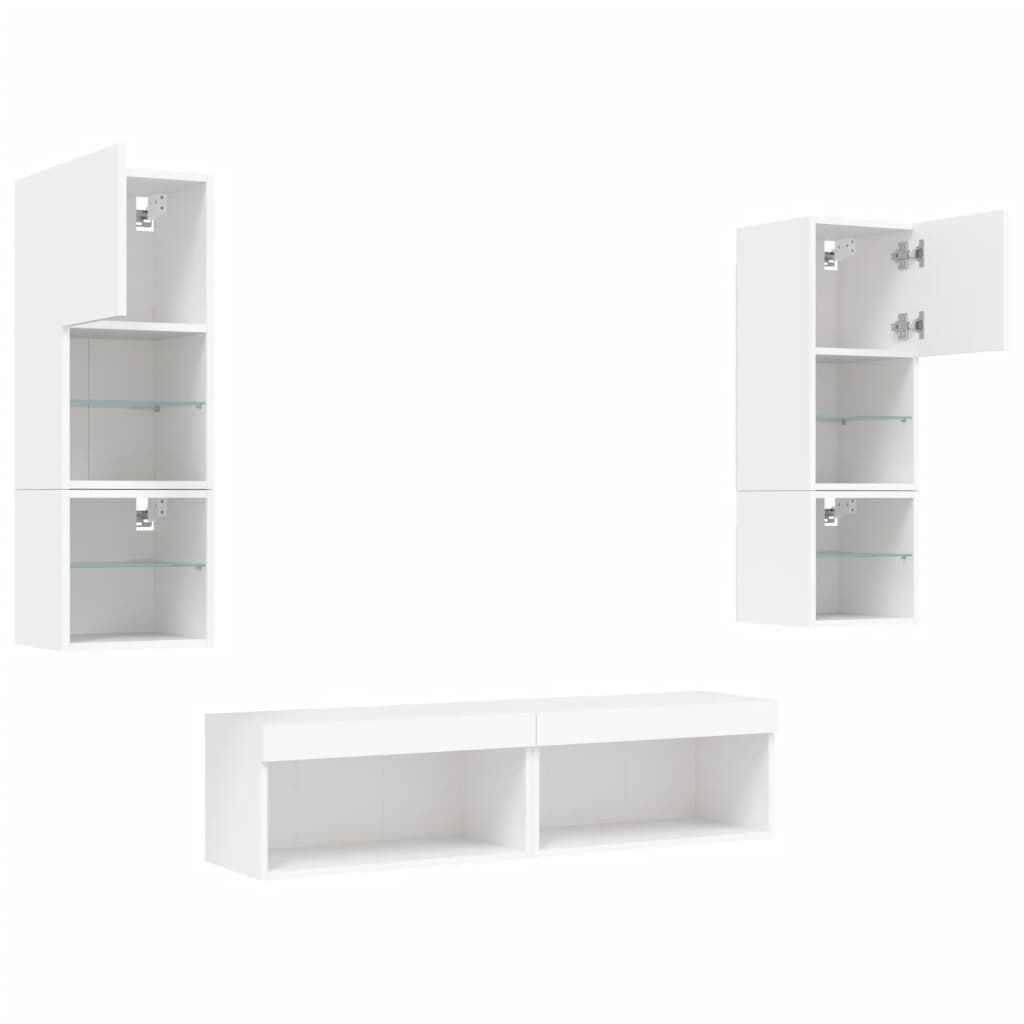 6 Piece TV Wall Units with LED White Engineered Wood Price