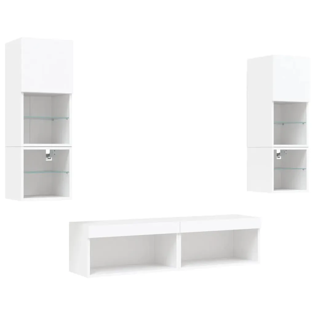 6 Piece TV Wall Units with LED White Engineered Wood Price