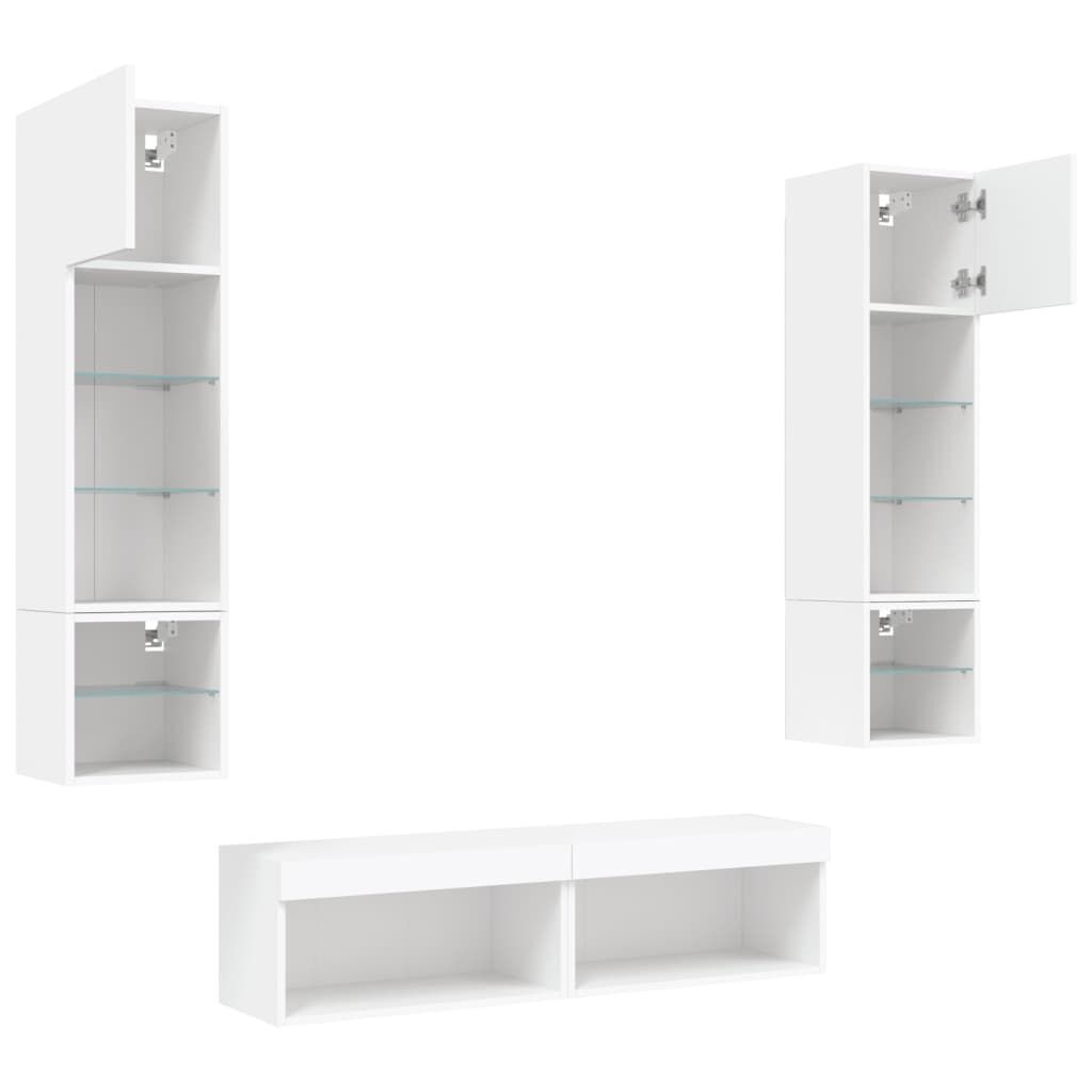 6 Piece TV Wall Units with LED White Engineered Wood Price
