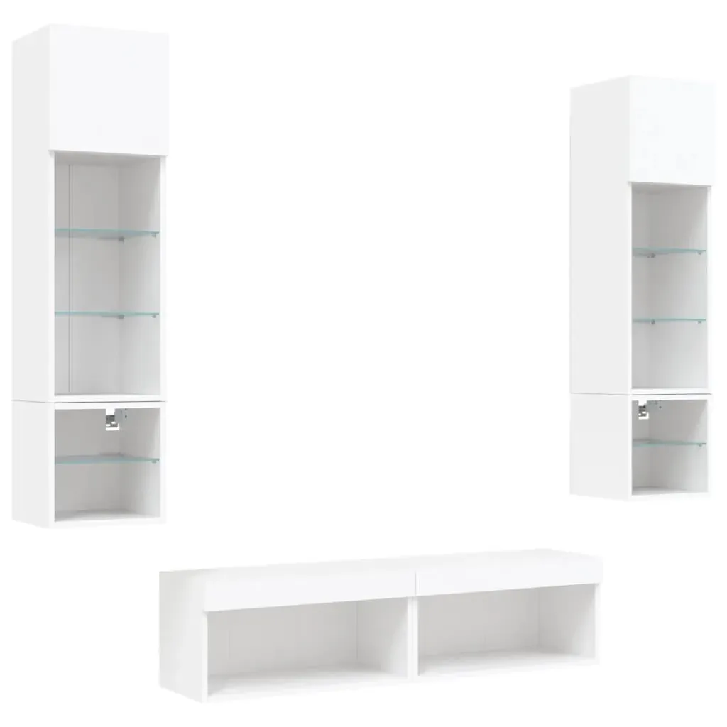 6 Piece TV Wall Units with LED White Engineered Wood Price