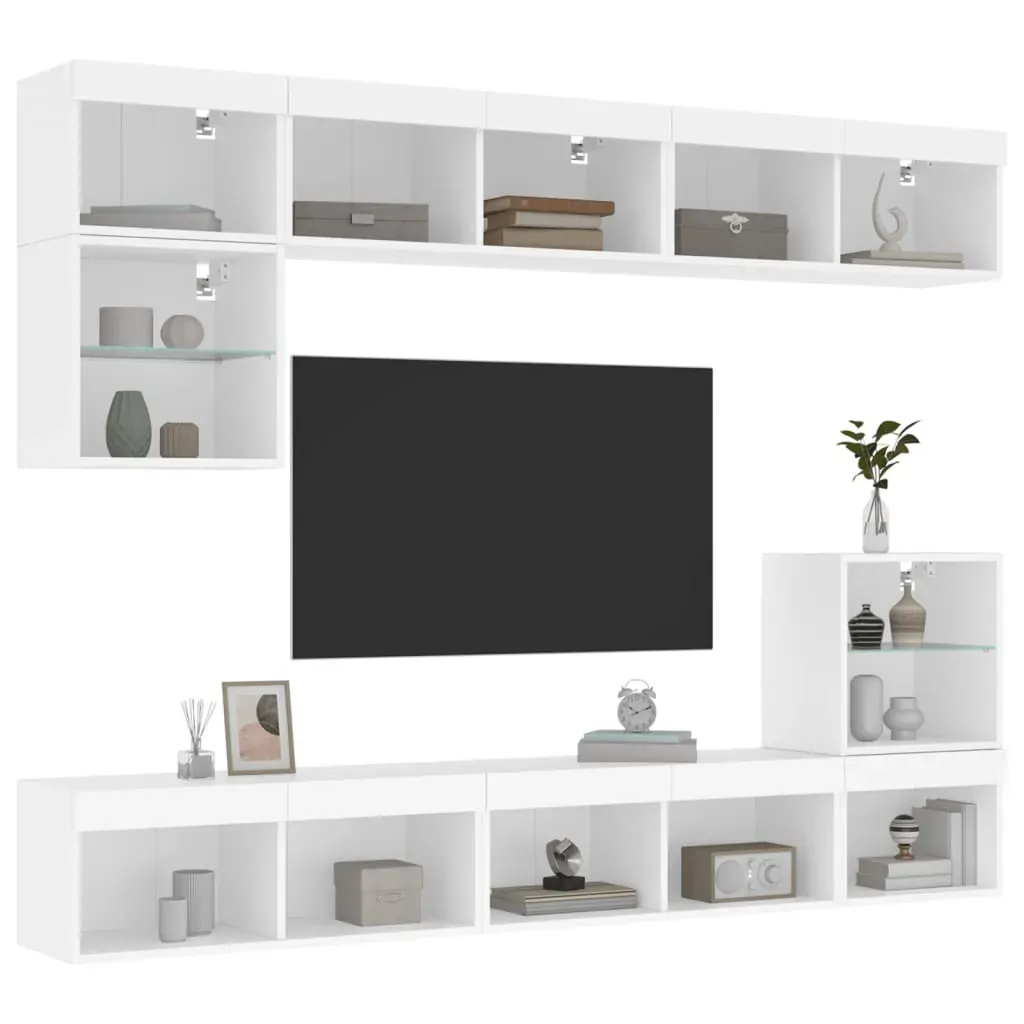 8 Piece TV Wall Units with LED White Engineered Wood Price