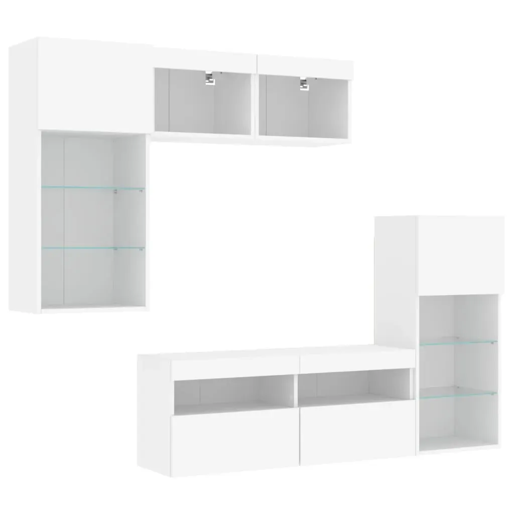 5 Piece TV Wall Units with LED White Engineered Wood Price