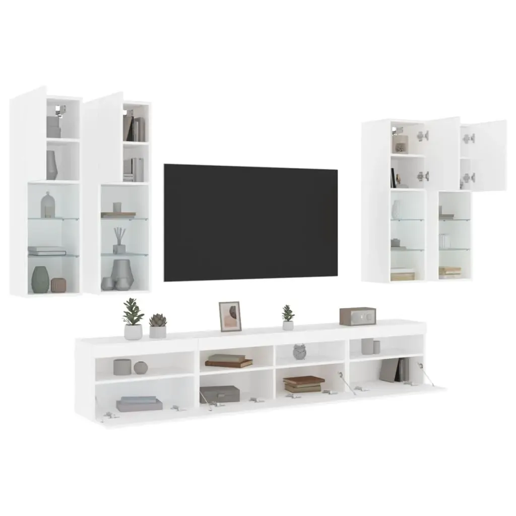 7 Piece TV Wall Cabinet Set with LED Lights White Price