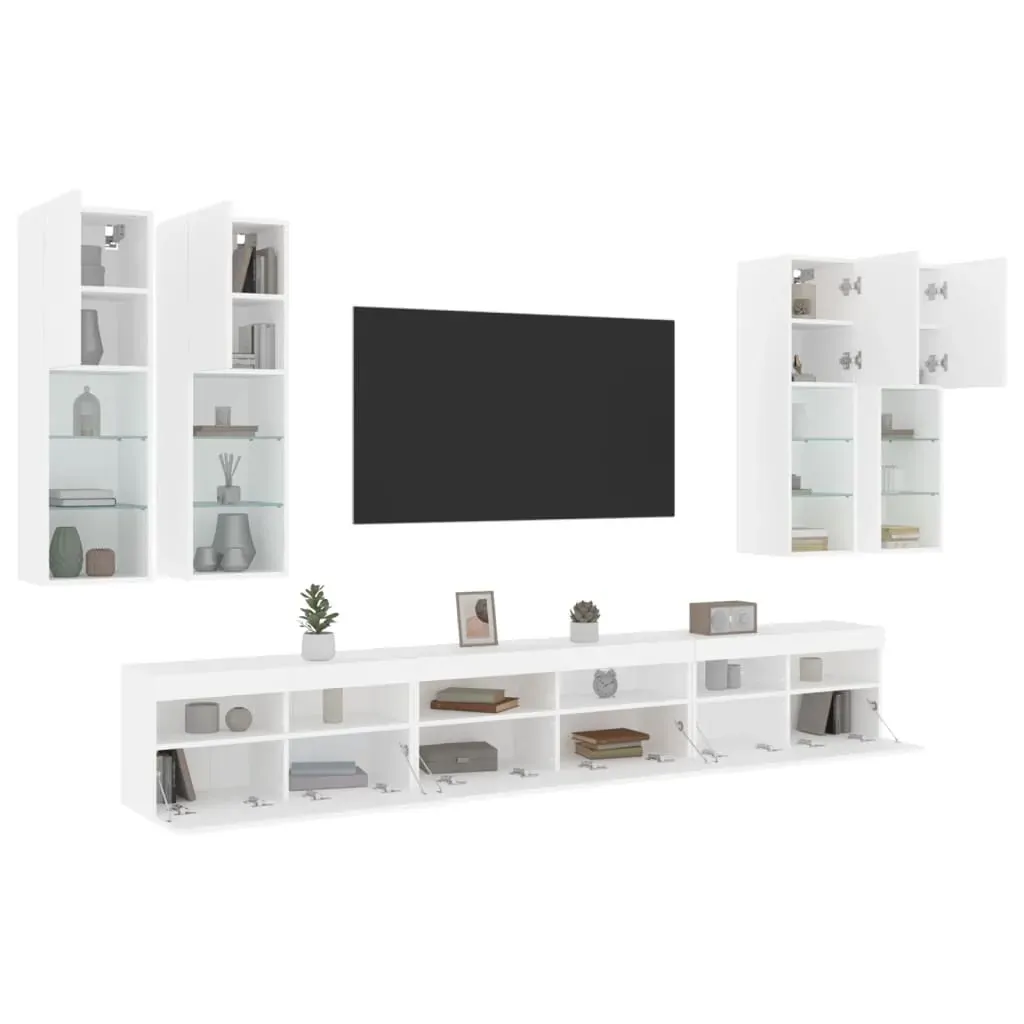 7 Piece TV Wall Cabinet Set with LED Lights White Price