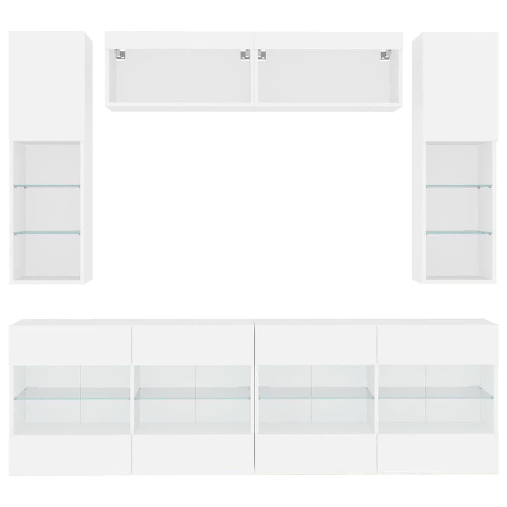 6 Piece TV Wall Cabinet Set with LED Lights White Price