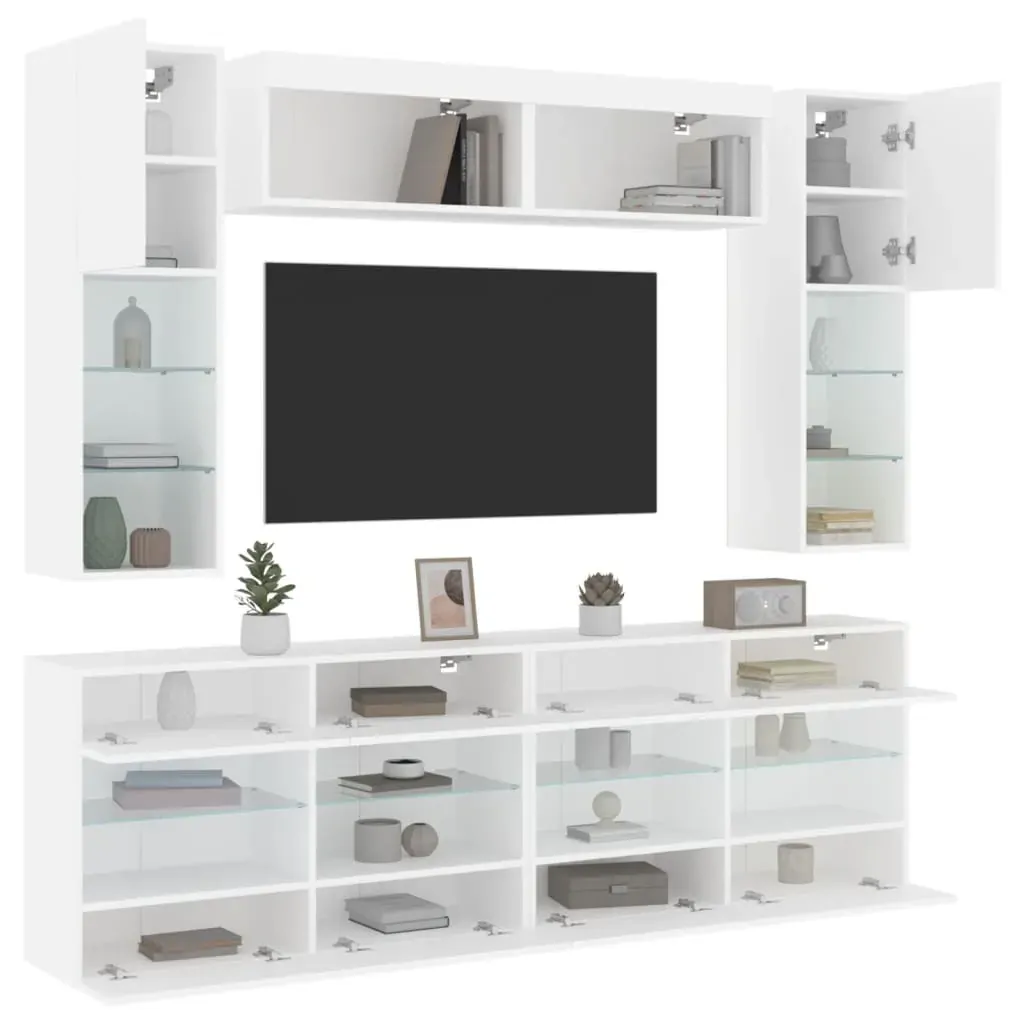 6 Piece TV Wall Cabinet Set with LED Lights White Price