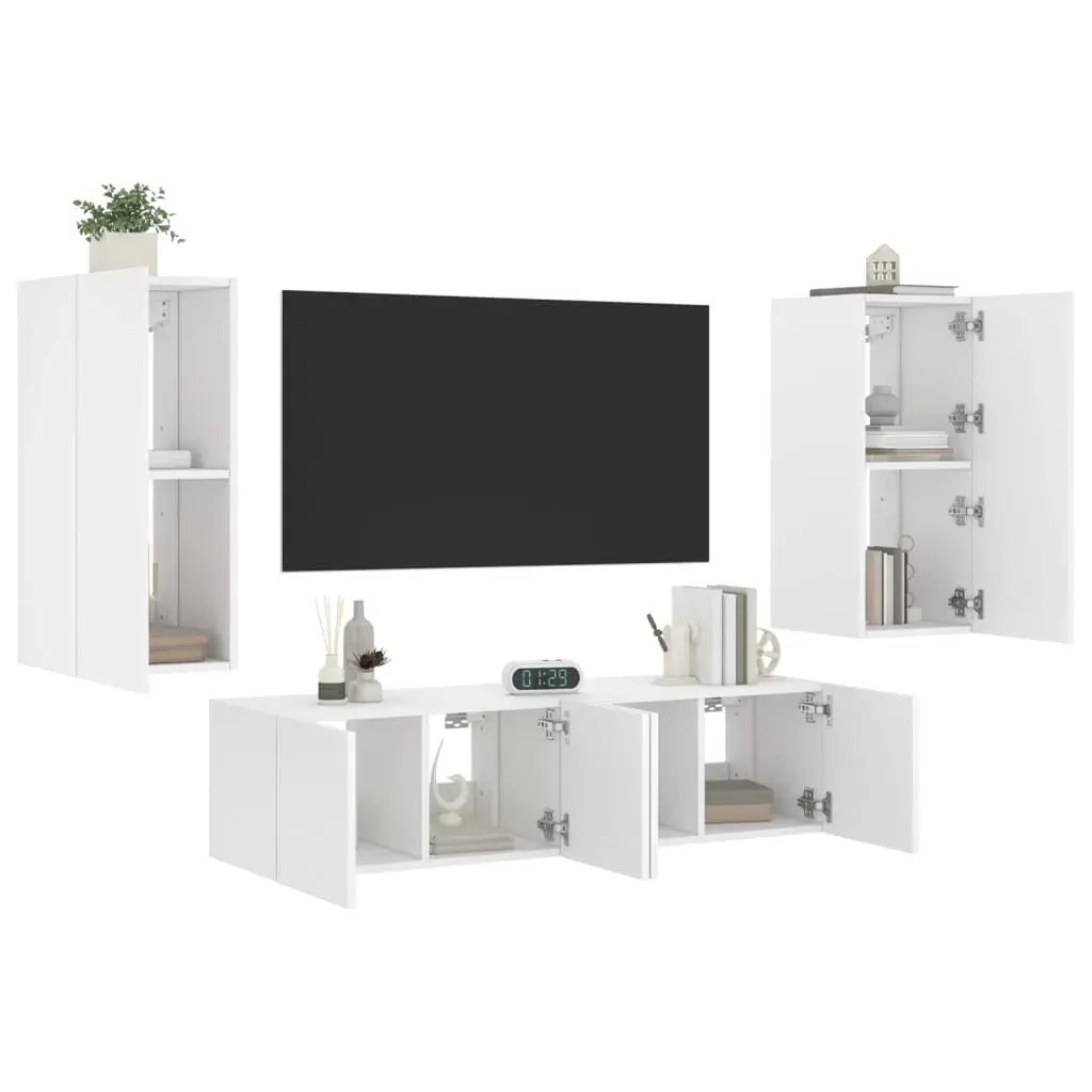 4 Piece TV Wall Units with LED White Engineered Wood Price