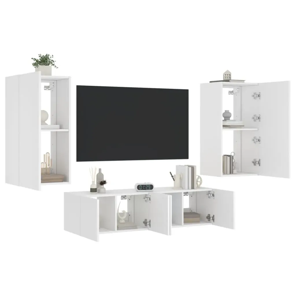 4 Piece TV Wall Units with LED White Engineered Wood Price