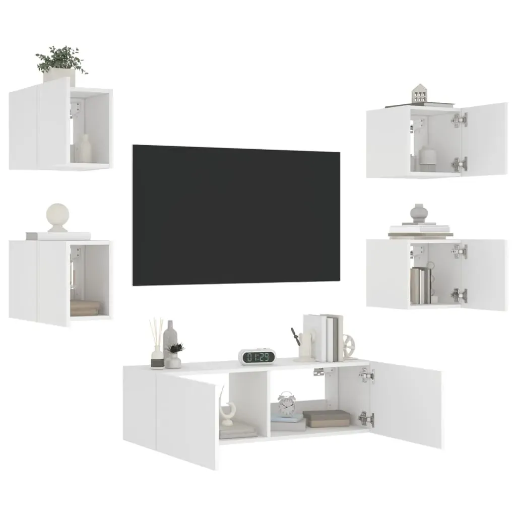 5 Piece TV Wall Cabinets with LED Lights White Price