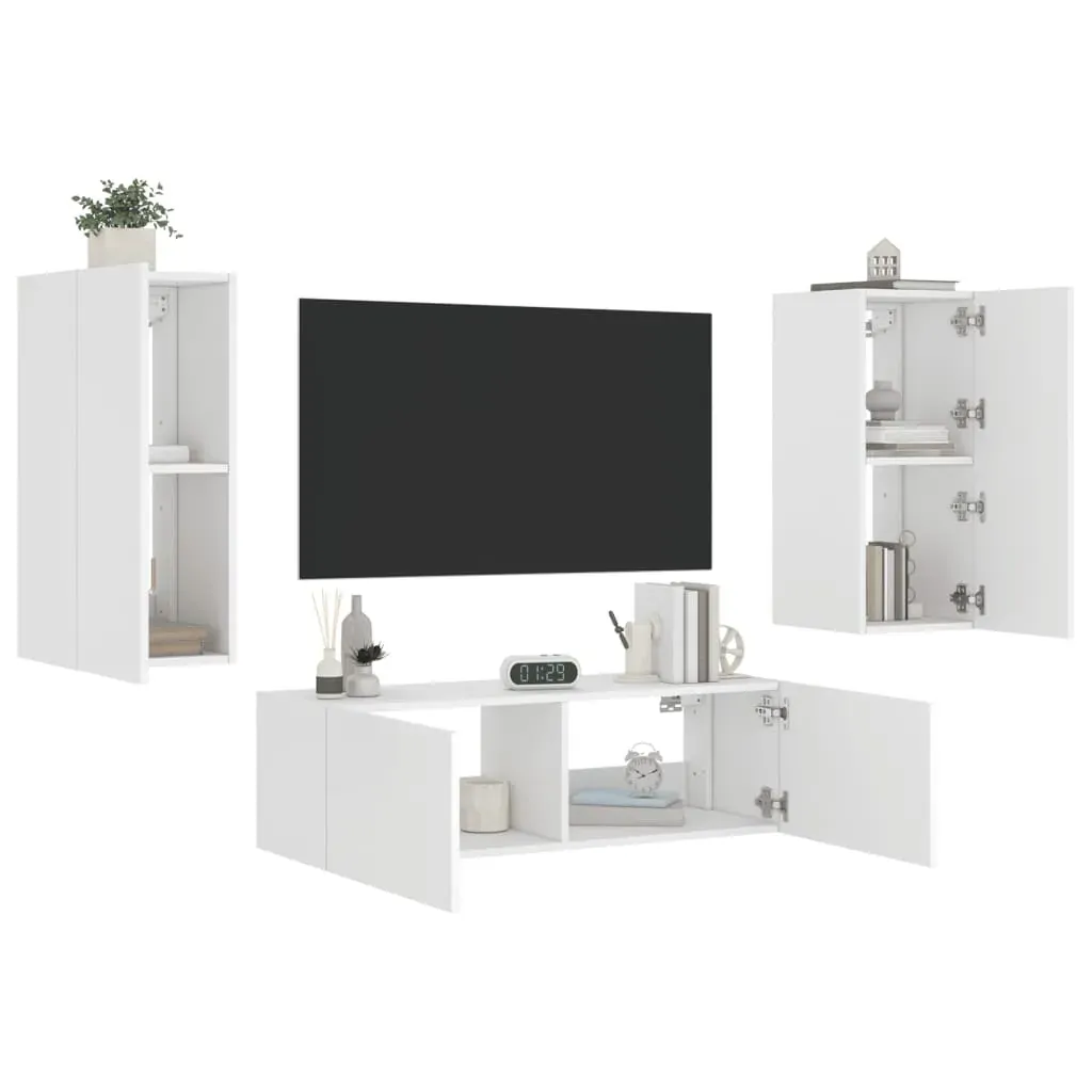 3 Piece TV Wall Cabinets with LED Lights White Price