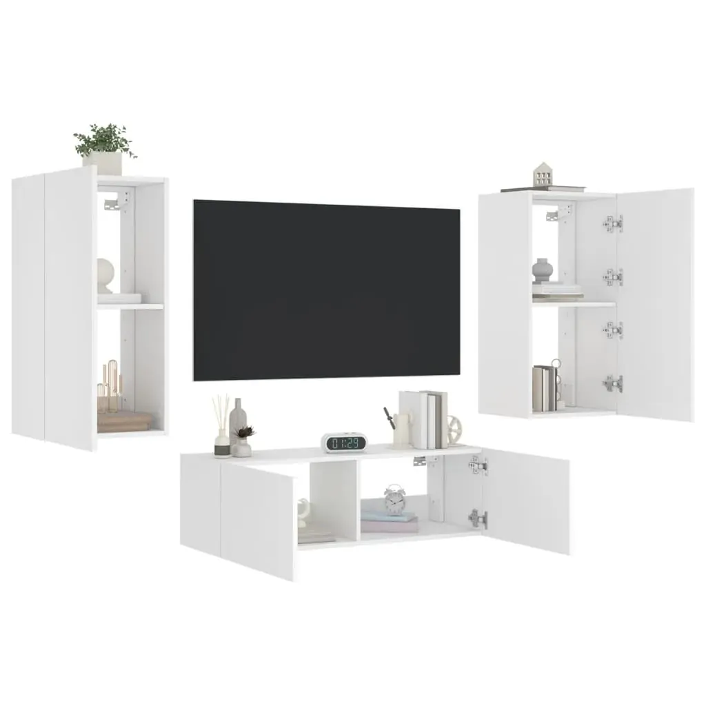 3 Piece TV Wall Cabinets with LED Lights White Price