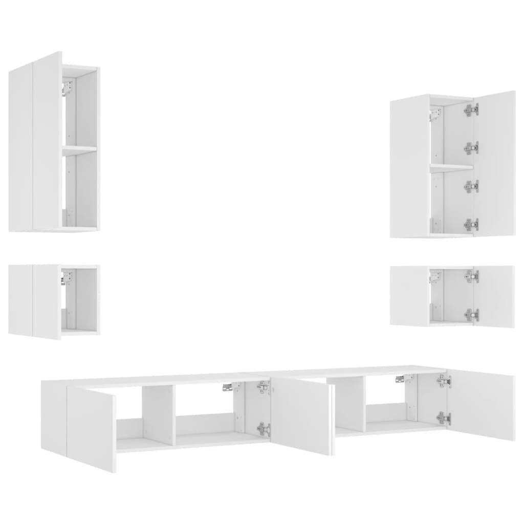 6 Piece TV Wall Cabinets with LED Lights White Price