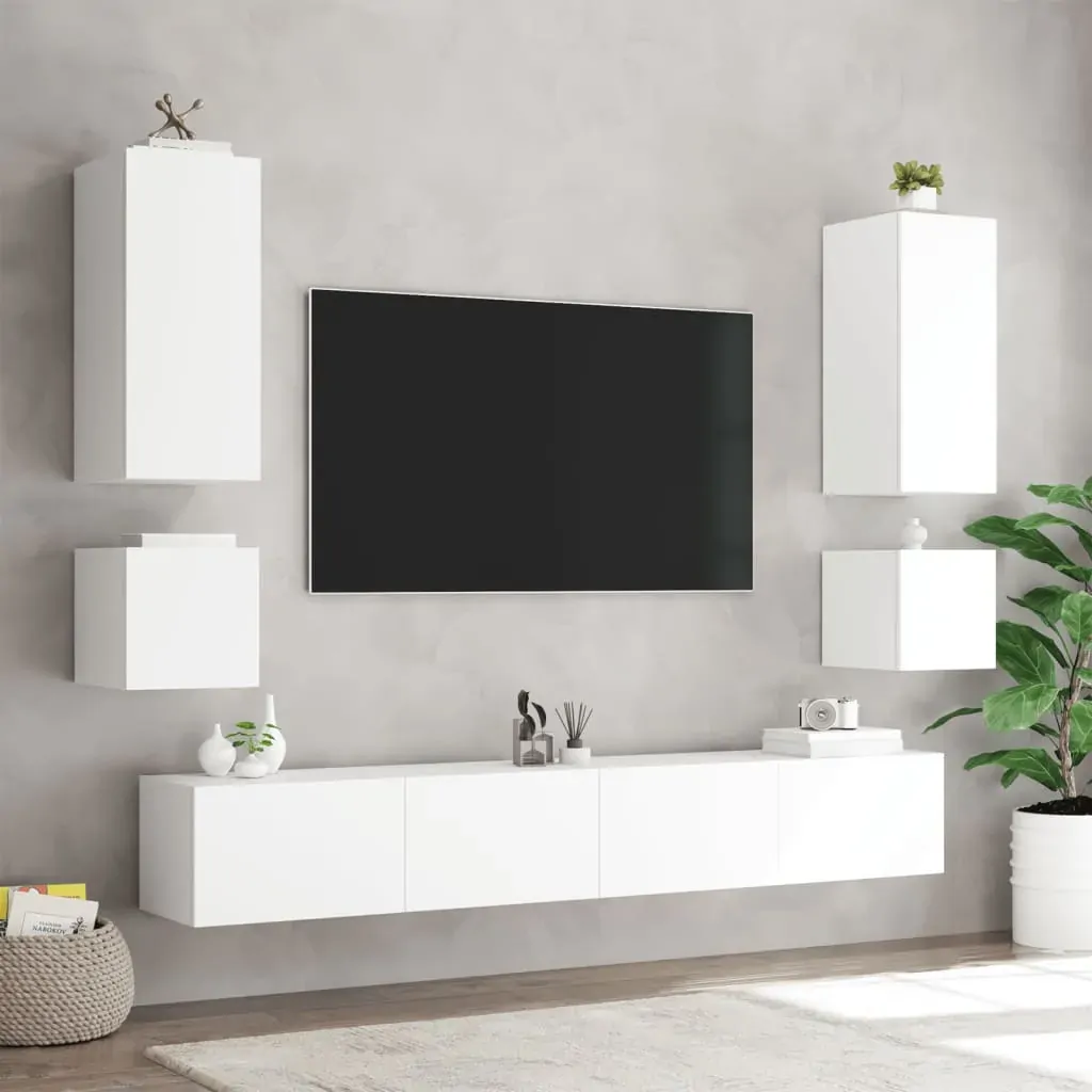 6 Piece TV Wall Cabinets with LED Lights White Price