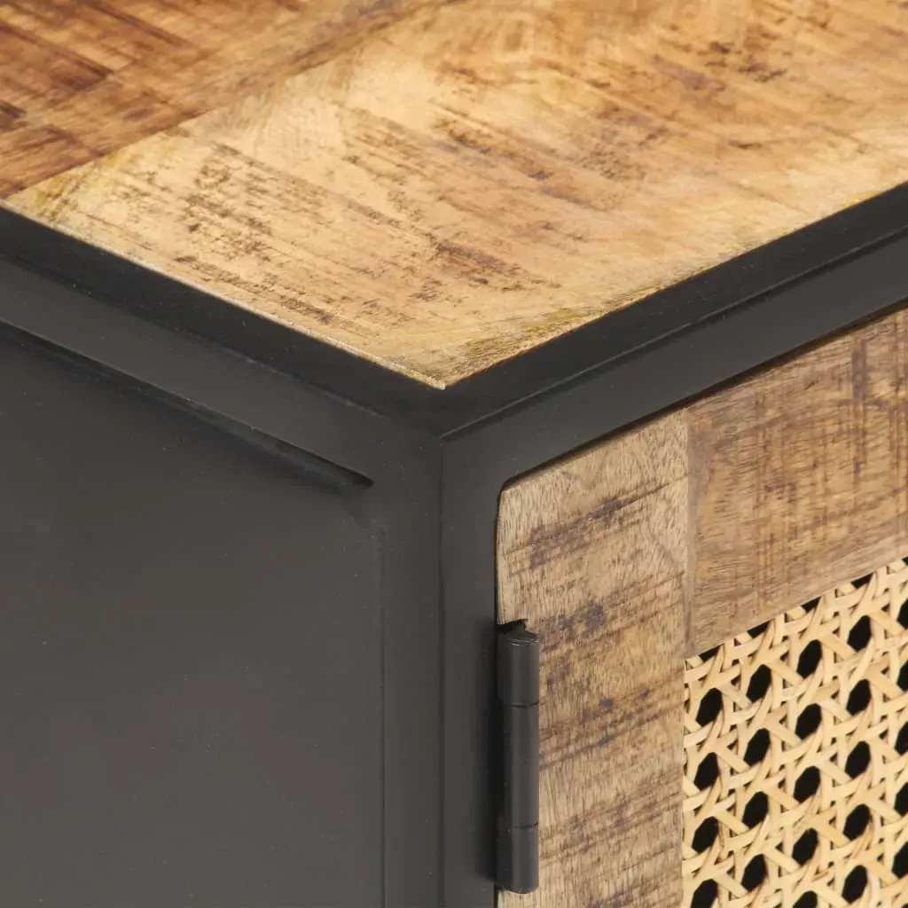 TV Cabinet 90x30x40 cm Rough Mango Wood and Natural Cane Price