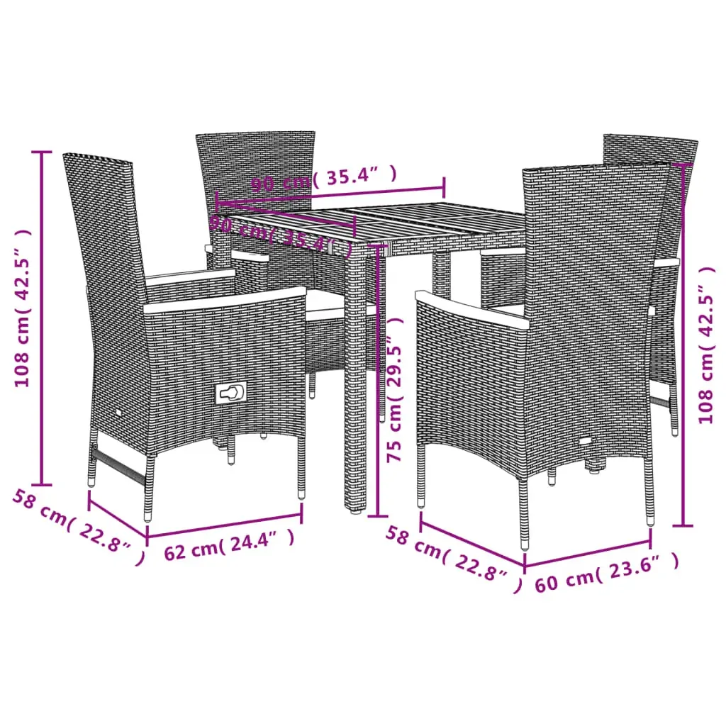 5 Piece Garden Dining Set with Cushions Black Poly Rattan Price