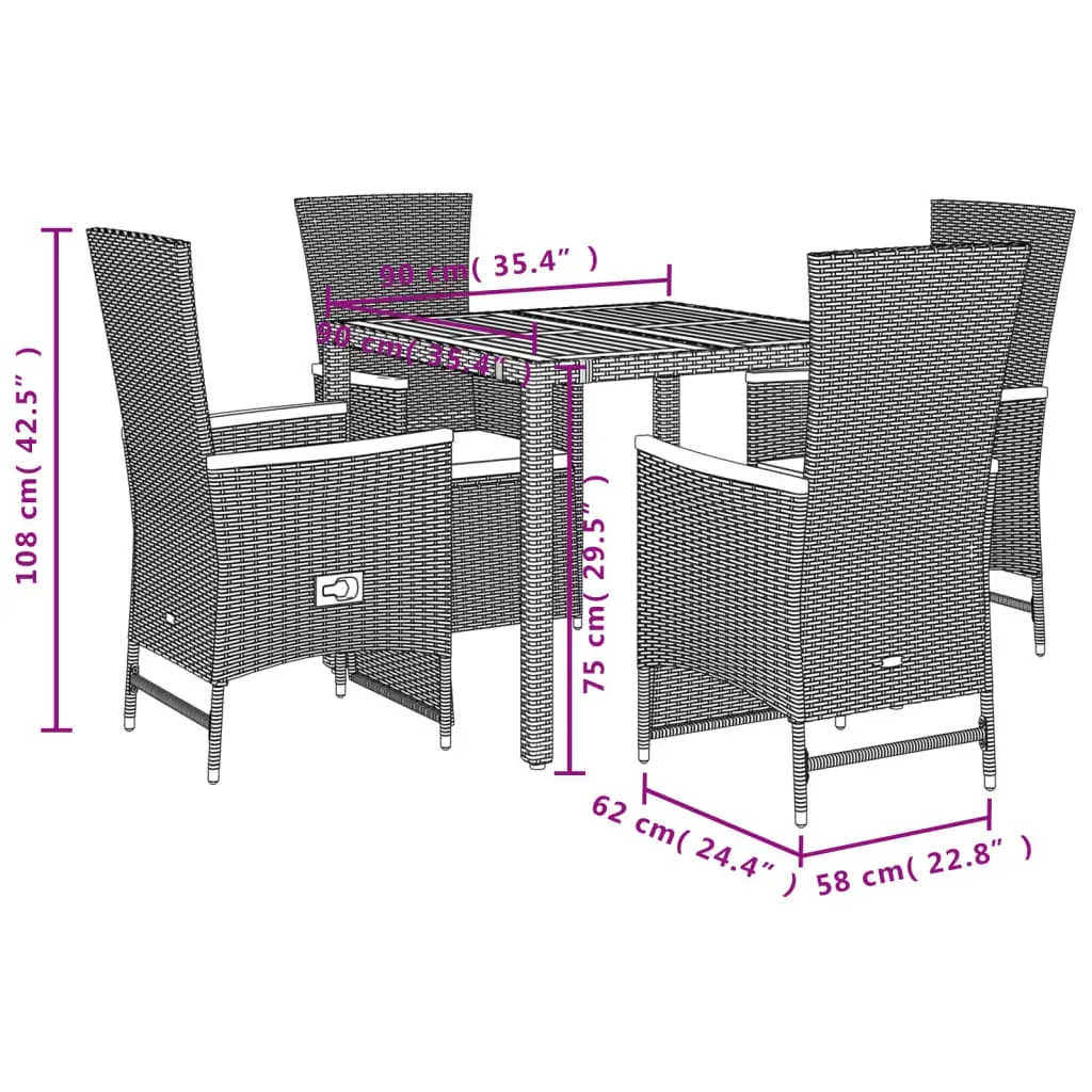 5 Piece Garden Dining Set with Cushions Black Poly Rattan Price