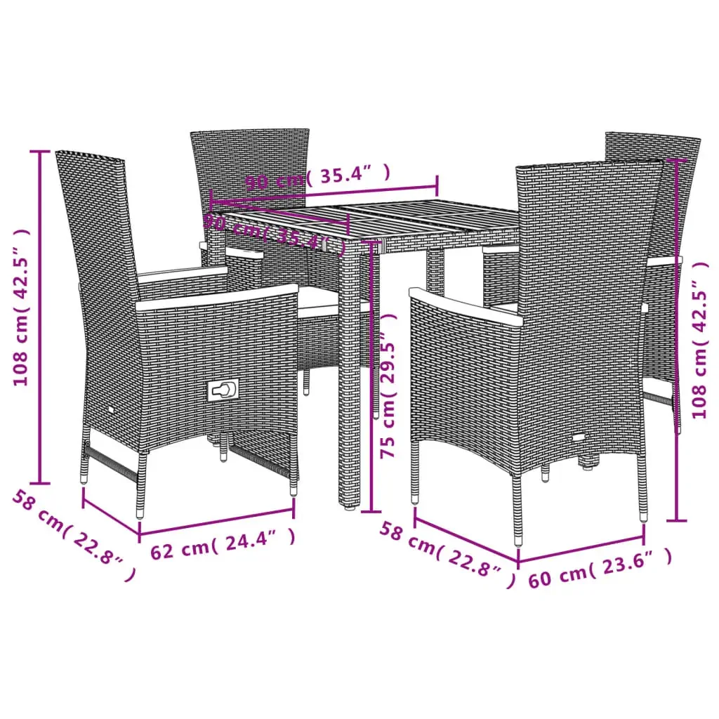 5 Piece Garden Dining Set with Cushions Black Poly Rattan Price