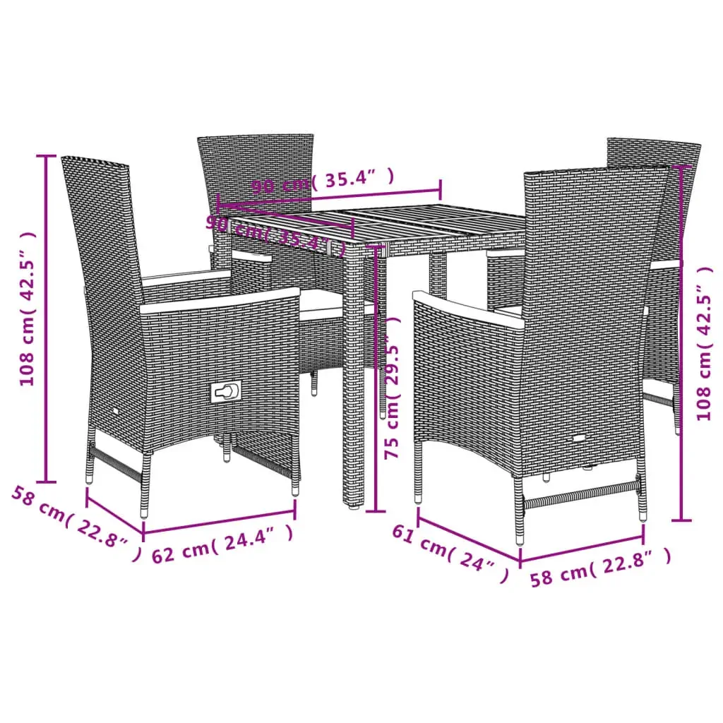 5 Piece Garden Dining Set with Cushions Black Poly Rattan Price