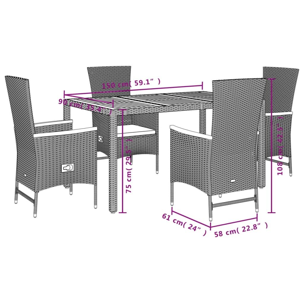 5 Piece Garden Dining Set with Cushions Black Poly Rattan Price