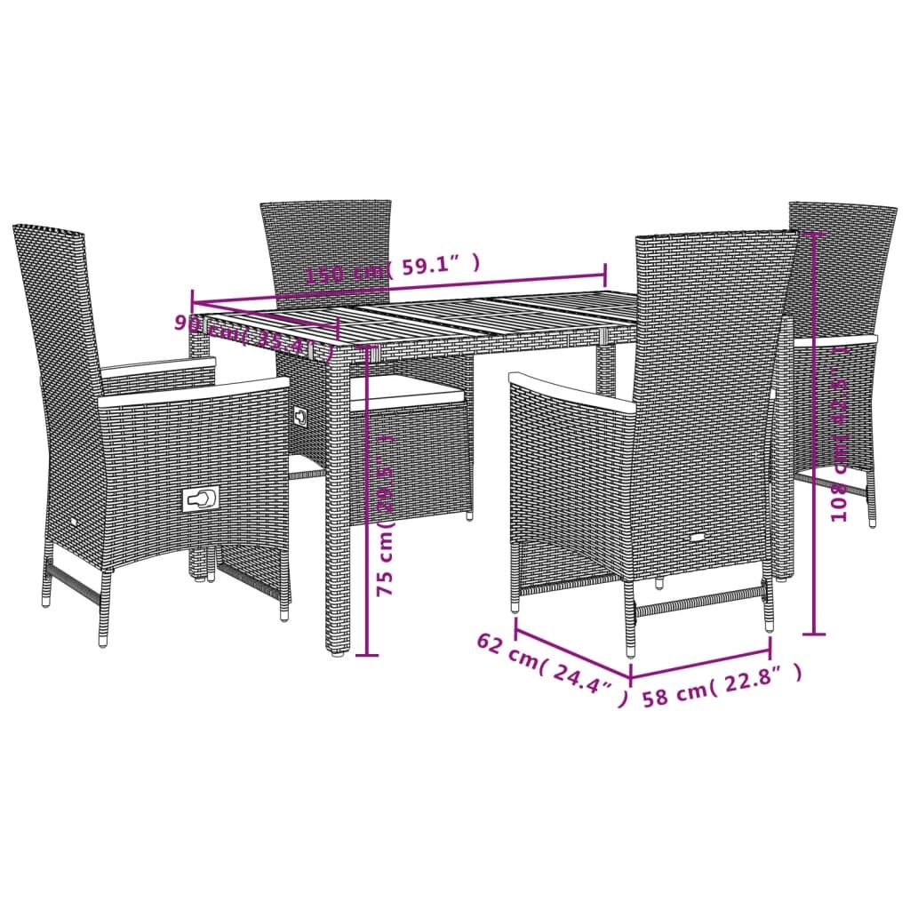5 Piece Garden Dining Set with Cushions Black Poly Rattan Price