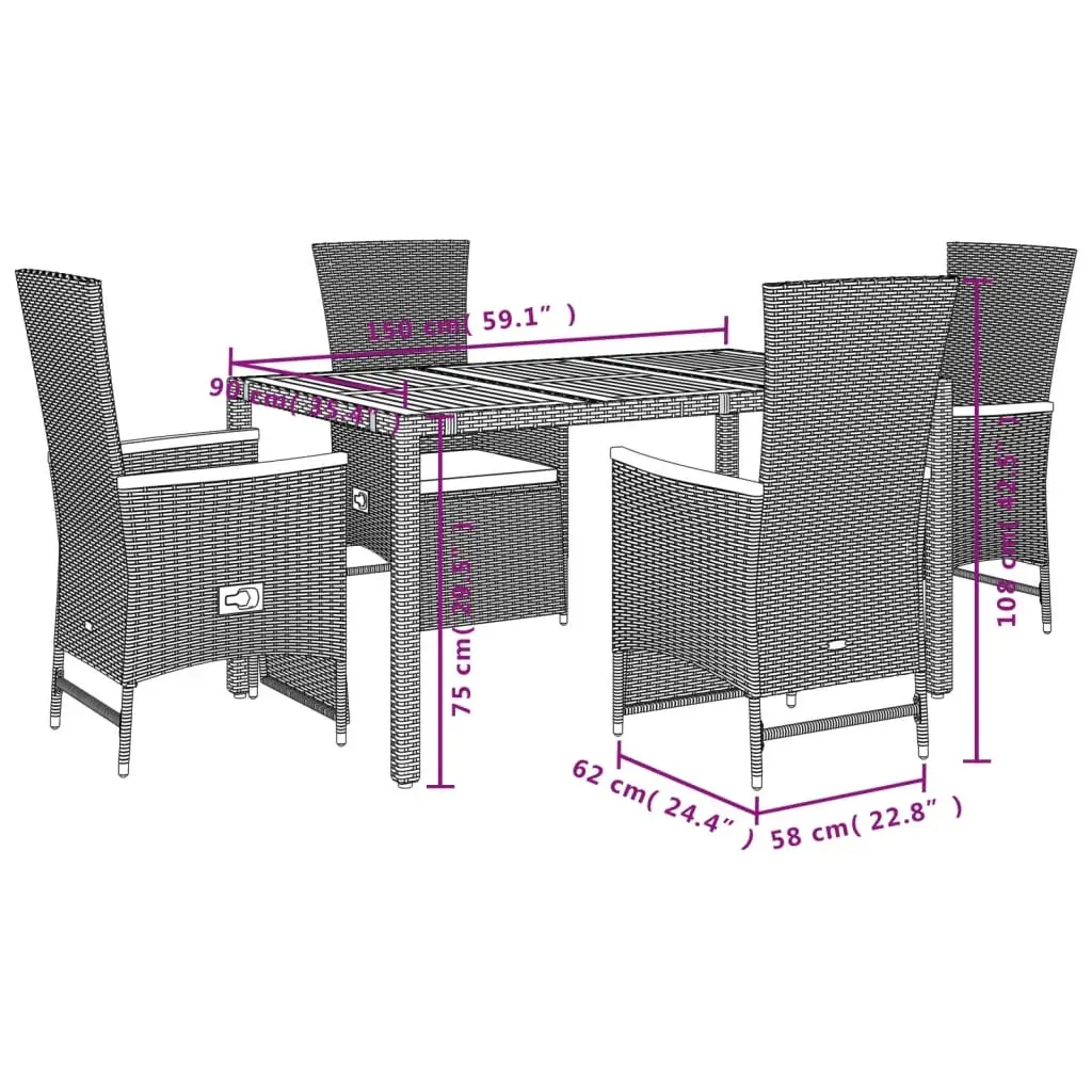 5 Piece Garden Dining Set with Cushions Black Poly Rattan Price