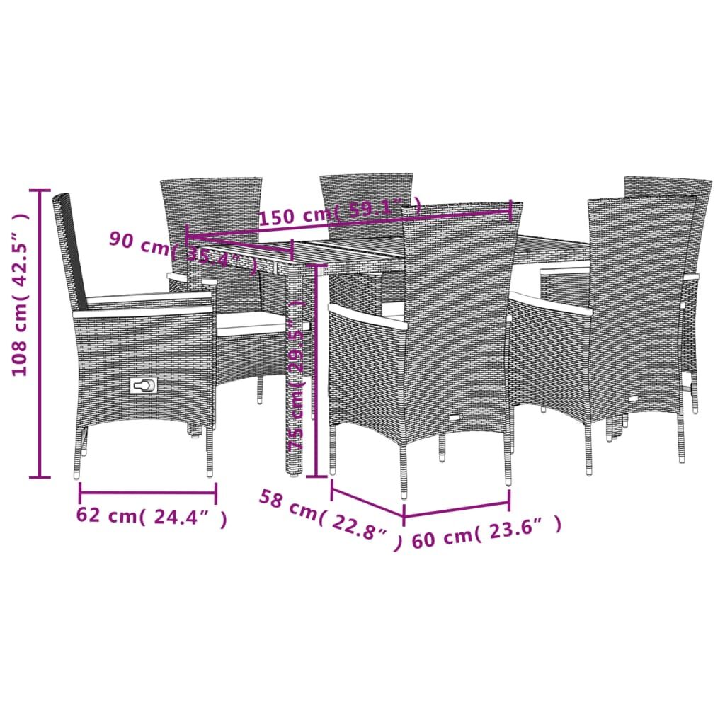 7 Piece Garden Dining Set with Cushions Black Poly Rattan Price