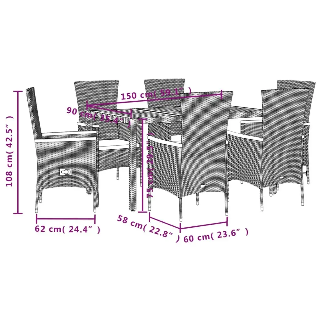 7 Piece Garden Dining Set with Cushions Black Poly Rattan Price