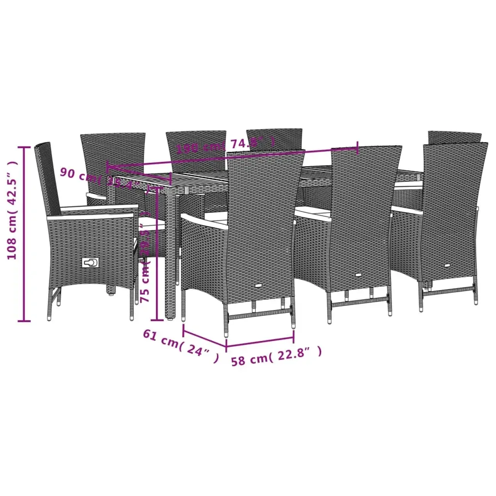 9 Piece Garden Dining Set with Cushions Black Poly Rattan Price